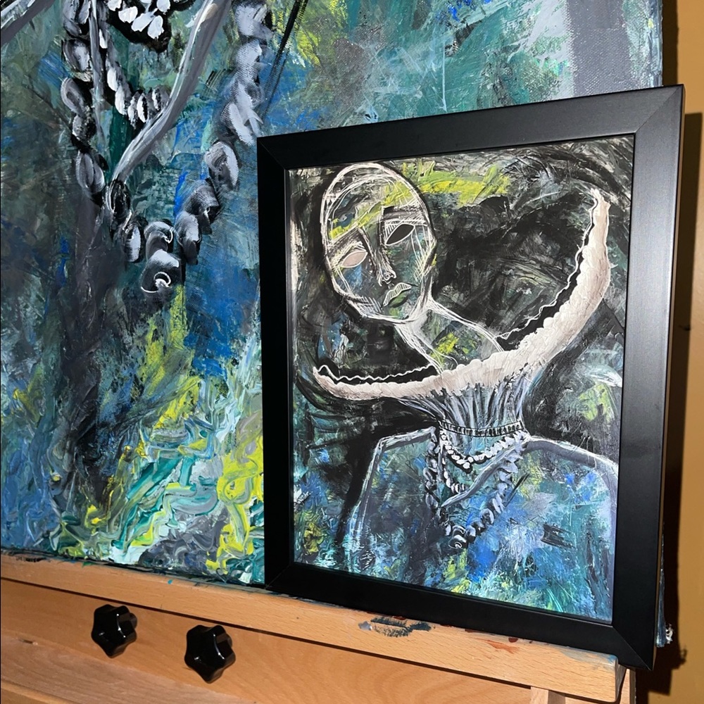 Original Abstract Art Print with Black Frame 8x10